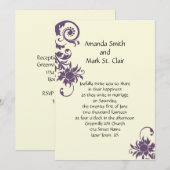Paarse Floral Elements Wedding Invitation Kaart (Voorkant / Achterkant)