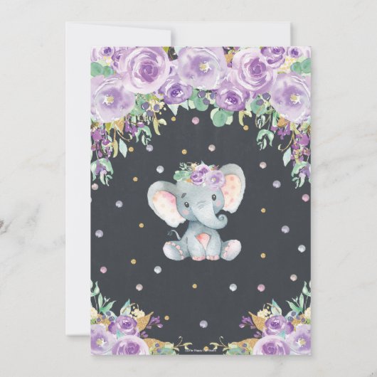 Paarse Floral Elephant 1e Birthday Chalkboard Kaart (Achterkant)