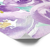 Paarse Floral Elephant Baby shower Achtergrond Poster (Hoek)