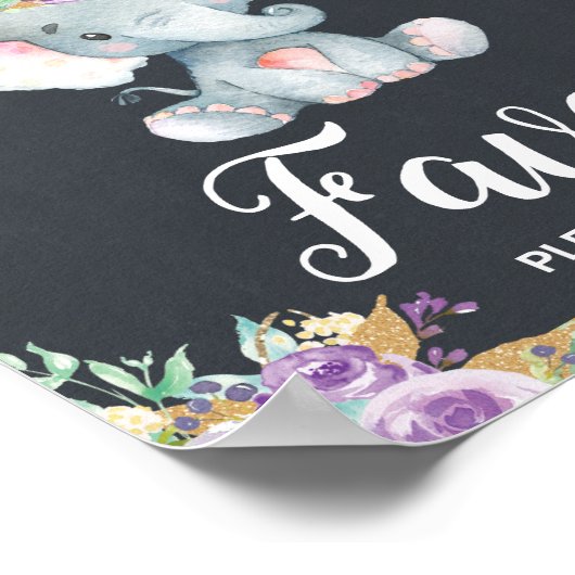 Paarse Floral Elephant Baby shower Party Favors Poster (Hoek)