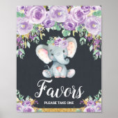 Paarse Floral Elephant Baby shower Party Favors Poster (Voorkant)