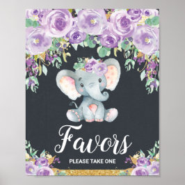 Paarse Floral Elephant Baby shower Party Favors Poster