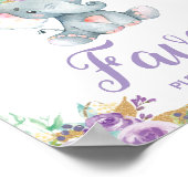 Paarse Floral Elephant Baby shower Party Favors Poster (Hoek)
