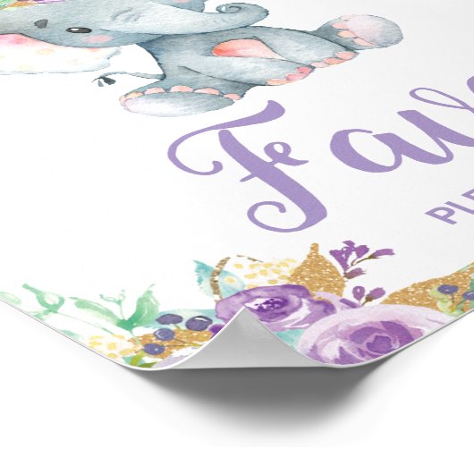 Paarse Floral Elephant Baby shower Party Favors Poster (Hoek)