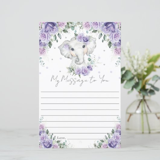 Paarse Floral Elephant Birthday Capsule Message (Staand voorkant)