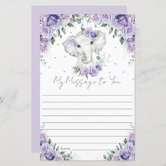 Paarse Floral Elephant Birthday Capsule Message (Voorkant / Achterkant)