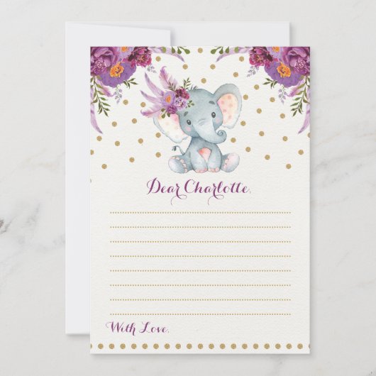 Paarse Floral Elephant Time Capsule Message Card Kaart (Voorkant)