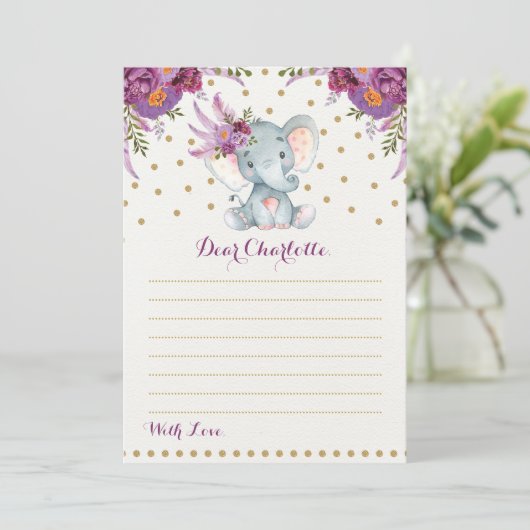 Paarse Floral Elephant Time Capsule Message Card Kaart (Staand voorkant)
