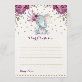 Paarse Floral Elephant Time Capsule Message Card Kaart