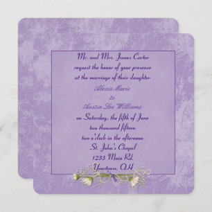 Paarse Floral Embossed Wedding-uitnodiging Kaart