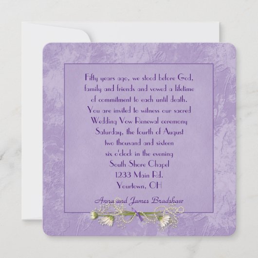 Paarse Floral Embossed Wedding Vow Renewal Kaart (Voorkant)