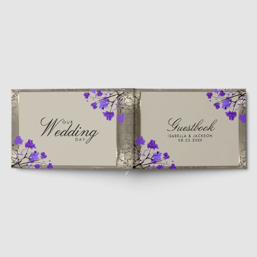 Paarse Floral en Antiek zilverhuwelijk Gastenboek (Volledig)