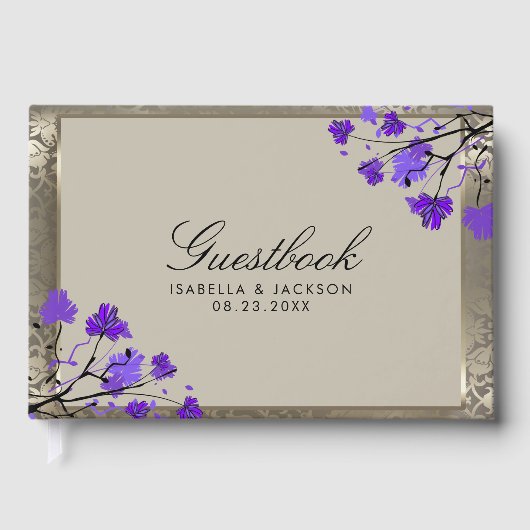 Paarse Floral en Antiek zilverhuwelijk Gastenboek (Voorkant)