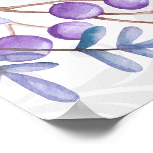 Paarse Floral en Elegant Damask Wedding Poster (Hoek)