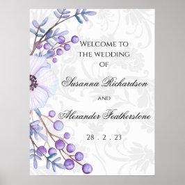 Paarse Floral en Elegant Damask Wedding Poster