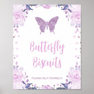 Paarse Floral en Glitter Butterfly Birthday Party Poster