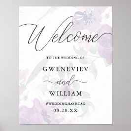 Paarse Floral en kalligrafie Welkomstteken Poster