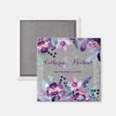 Paarse Floral en Silver Glitter Magneet (Voorkant / Achterkant)