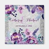 Paarse Floral en Silver Glitter Magneet (Voorkant)