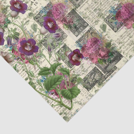 Paarse Floral Ephemera Collage Tissuepapier (Detail)