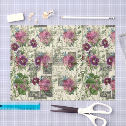 Paarse Floral Ephemera Collage Tissuepapier (Craft)