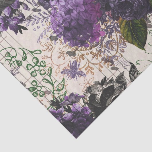 Paarse Floral Ephemera Tissuepapier (Detail)