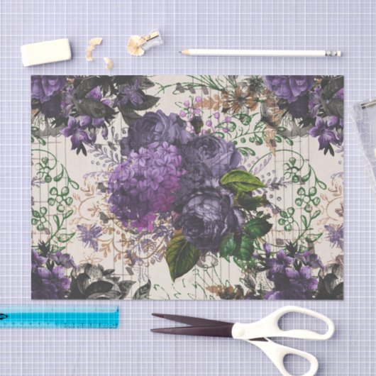 Paarse Floral Ephemera Tissuepapier (Craft)