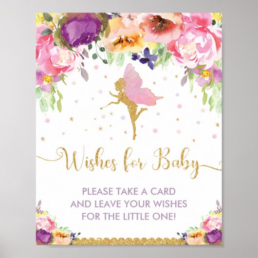 Paarse Floral Fairy Wishes for Baby Sign Game Poster (Voorkant)