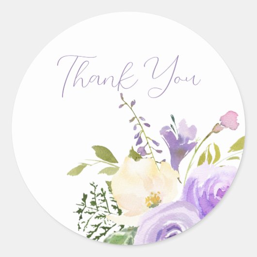 Paarse Floral Favor Bag Dank u Ronde Sticker (Voorkant)