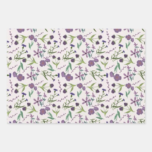 Paarse Floral Feminine Waterverf Inpakpapier Vel (Voorkant 3)