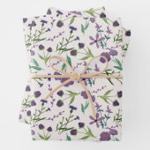 Paarse Floral Feminine Waterverf Inpakpapier Vel (In situ)