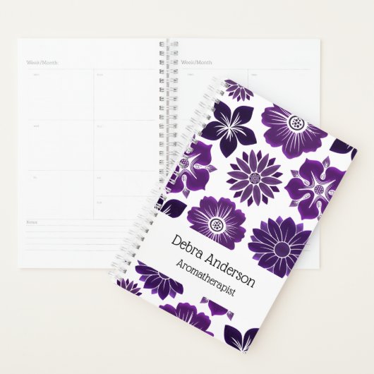 Paarse Floral Flowers Pattern Persoonlijke naam Planner (Display)