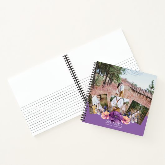 Paarse Floral Foto Collage Weddenschap Notitieboek (Binnen)