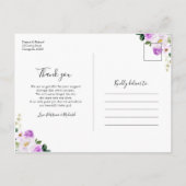 Paarse Floral Foto geboorteaankondiging & bedankt Briefkaart (Achterkant)
