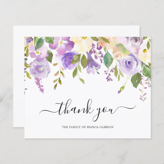 Paarse Floral Funeral Budget Hartelijk dank (Voorkant / Achterkant)