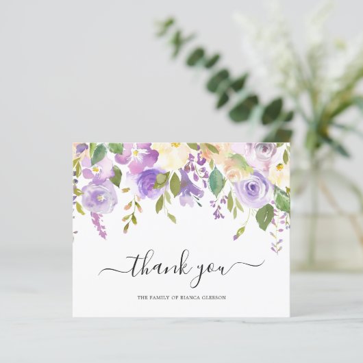 Paarse Floral Funeral Budget Hartelijk dank (Staand voorkant)