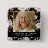 Paarse Floral Funeral Memorial Foto Button (Voorkant)