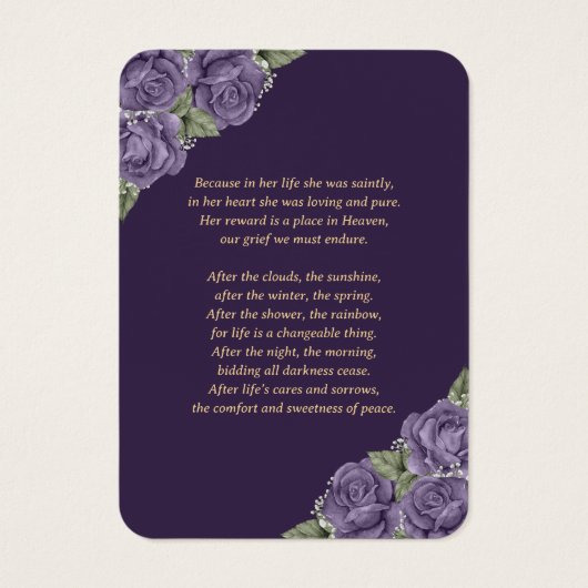 Paarse Floral Funeral Prayer Kaart (Achterkant)