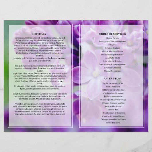 Paarse Floral Funeral Programme sjabloon (Achterkant)