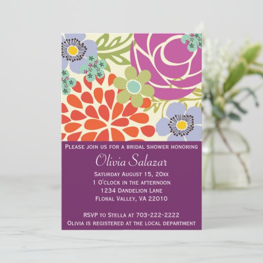 Paarse Floral Garden Bridal Shower Kaart (Staand voorkant)