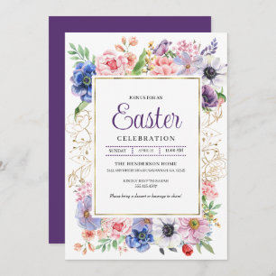 Paarse Floral Garden Easter Celebration Kaart