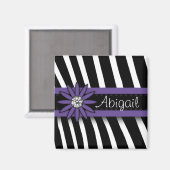 Paarse Floral Gem en Zebra Pattern Magneet (Voorkant / Achterkant)