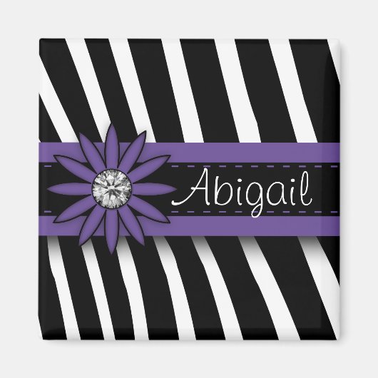 Paarse Floral Gem en Zebra Pattern Magneet (Voorkant)
