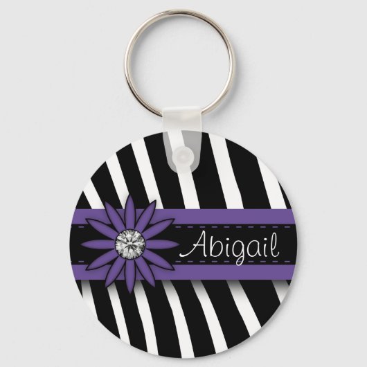 Paarse Floral Gem en Zebra Pattern Sleutelhanger (Voorkant)