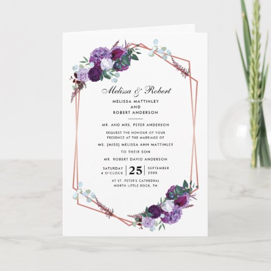 Paarse Floral Geometric Bloom Wedding (Voorkant)