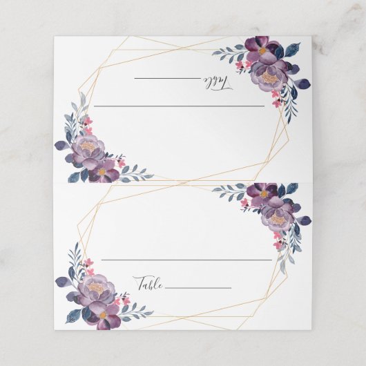 Paarse Floral Geometric Botanical Weddenschap Plaatskaartje (Buitenkant ongevouwen)