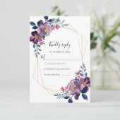 Paarse Floral Geometric Botanical Weddenschap RSVP Kaartje (Staand voorkant)