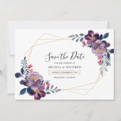 Paarse Floral Geometric Botanical Weddenschap Save The Date (Voorkant)