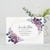 Paarse Floral Geometric Botanical Weddenschap Save The Date (Staand voorkant)