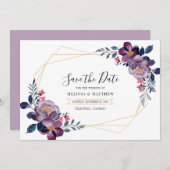 Paarse Floral Geometric Botanical Weddenschap Save The Date (Voorkant / Achterkant)
